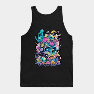 Neon occult Halloween, day of the dead, skull design. Tank Top